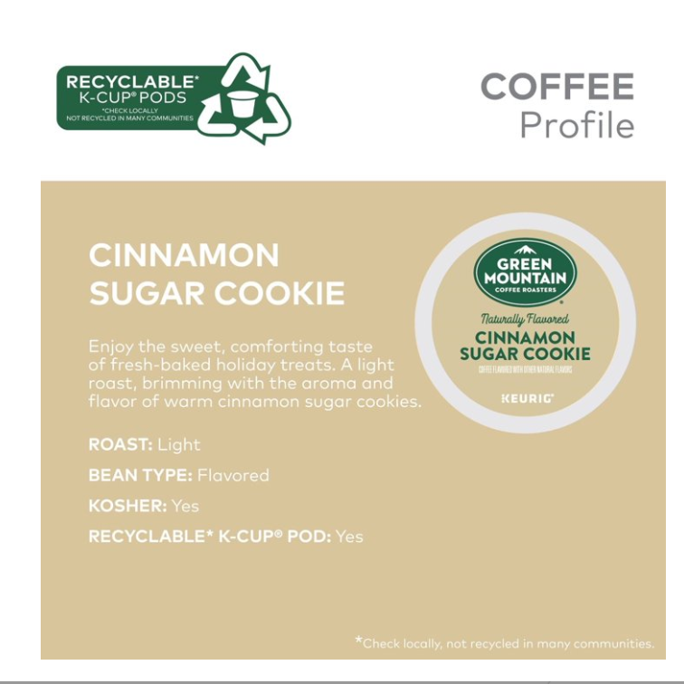 Green Mountain Cinnamon Roll K-Cup Pods – Green Mountain Cinnamon Sugar Cookie, 24 Count