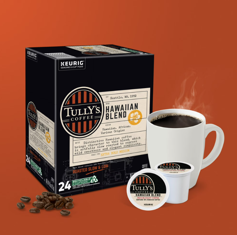 Tully's Coffee Hawaiian Blend K-Cup Pods Medium Roast Coffee 24 Count