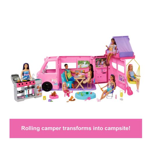 Barbie Dream Camper Playset 60+ Accessories & Roof Tent