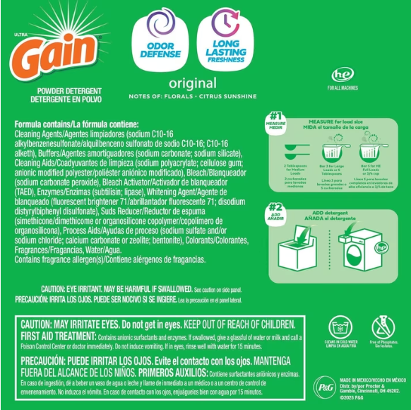 Gain Powder Laundry Detergent, Original, 195 Loads (180 Ounce)