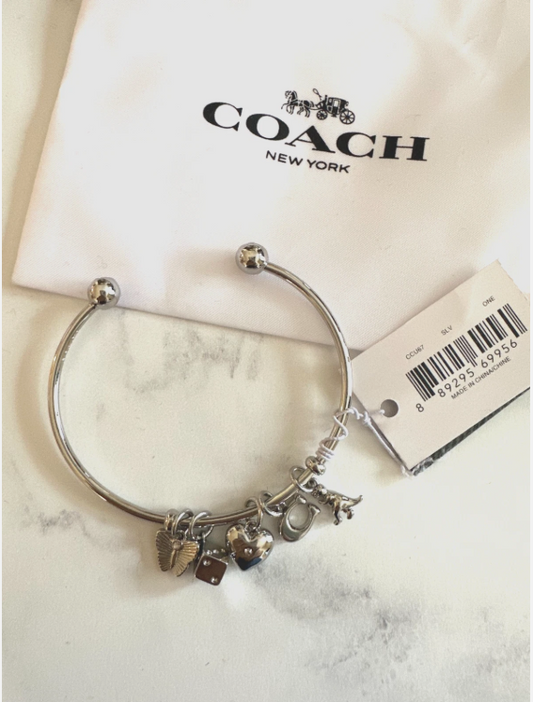 Coach Butterfly & Rexy Charm Cuff Bracelet Gold Tone