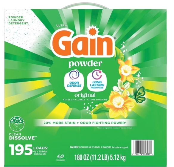 Gain Powder Laundry Detergent, Original, 195 Loads (180 Ounce)