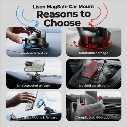 LISEN Retractable Magnetic Car Phone Mount 360° Holder