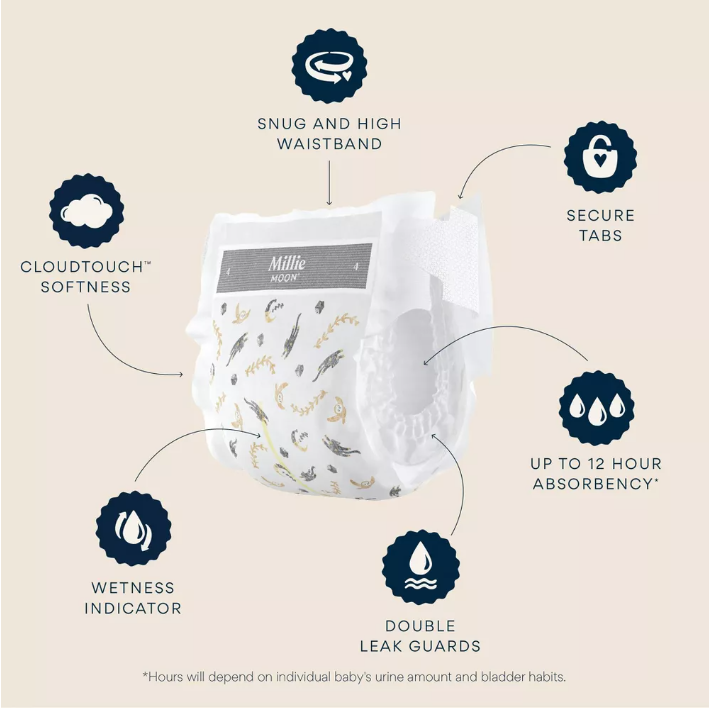 Millie Moon Luxury Diapers Size 3, 88 Count