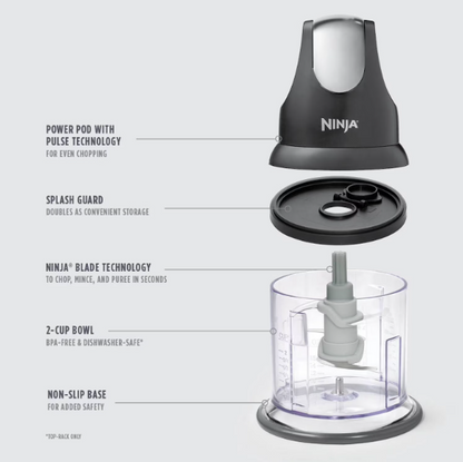 Ninja NJ100 2-Cup Food Chopper Gray One-Touch Pulse