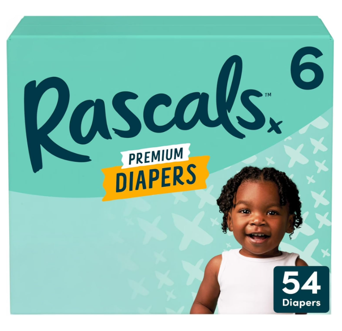 Rascals Premium Absorbent Baby Diapers Size 6, 54 Count