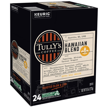 Tully's Coffee Hawaiian Blend K-Cup Pods Medium Roast Coffee 24 Count
