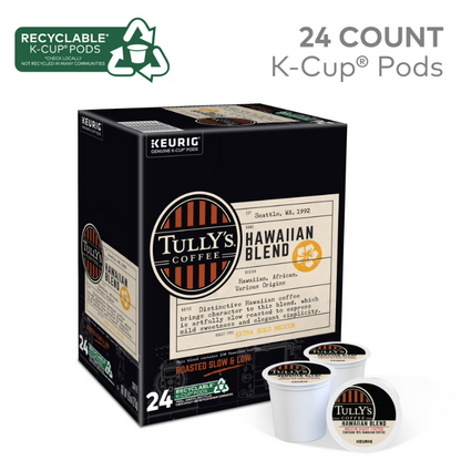 Tully's Coffee Hawaiian Blend K-Cup Pods Medium Roast Coffee 24 Count