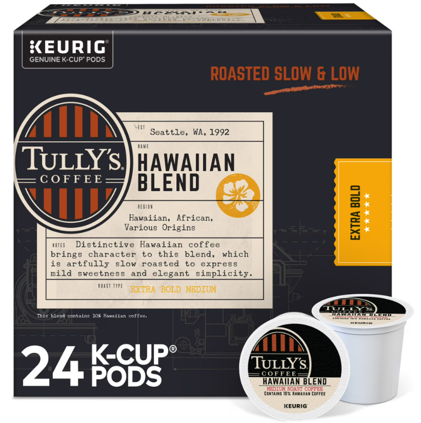 Tully's Coffee Hawaiian Blend K-Cup Pods Medium Roast Coffee 24 Count