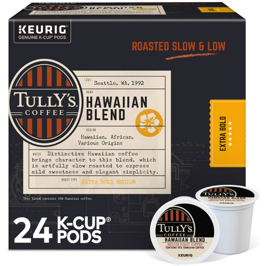 Tully's Coffee Hawaiian Blend K-Cup Pods Medium Roast Coffee 24 Count