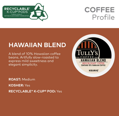 Tully's Coffee Hawaiian Blend K-Cup Pods Medium Roast Coffee 24 Count